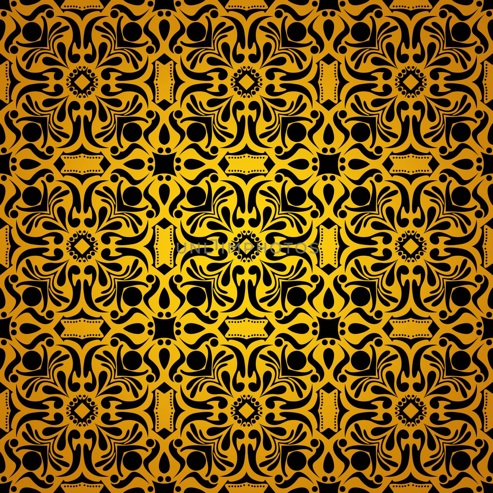 Black and yellow vintage floral background pattern wallpaper with gradient