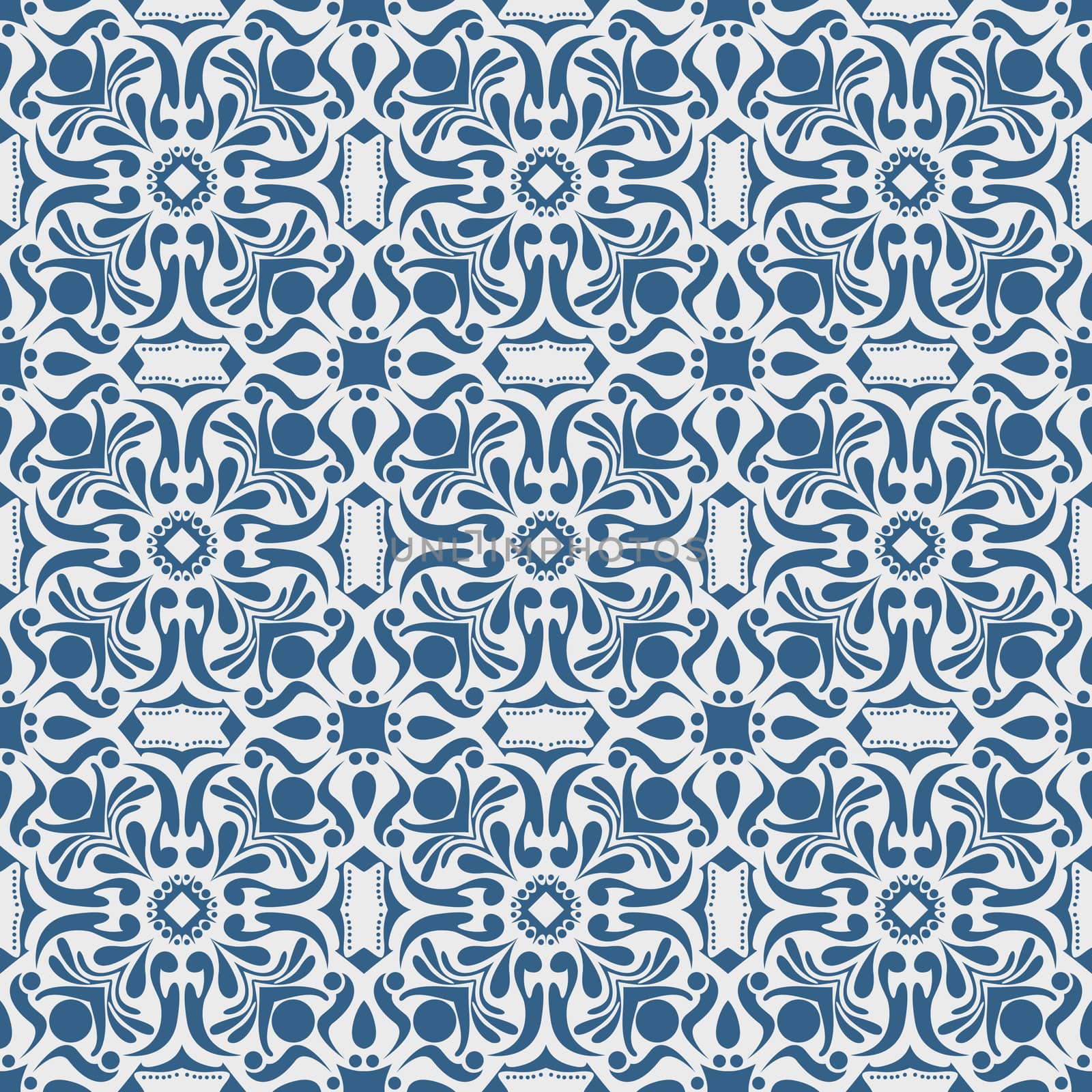 Blue vintage floral on white background pattern