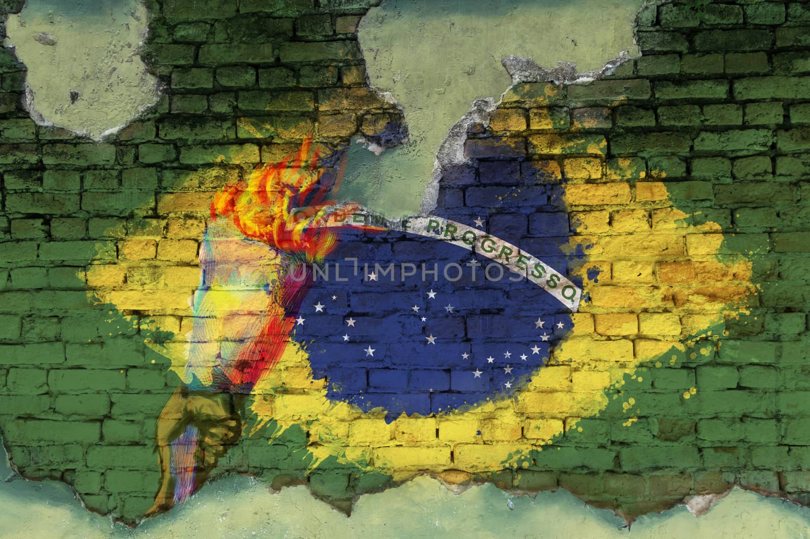 BRAZIL flag painting on the crack wall , grunge style by asiandelight