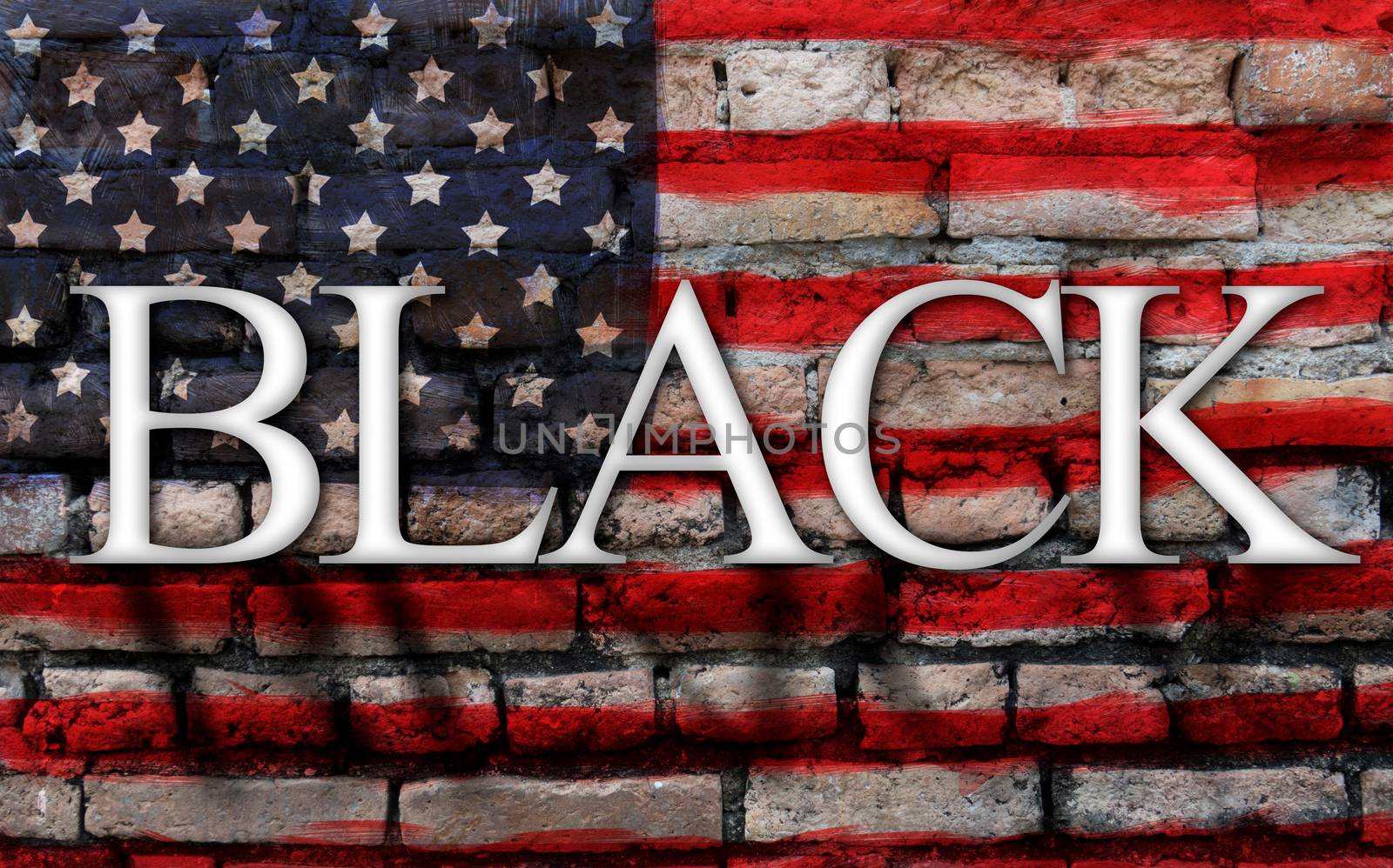 word black on American flag , crack wall background