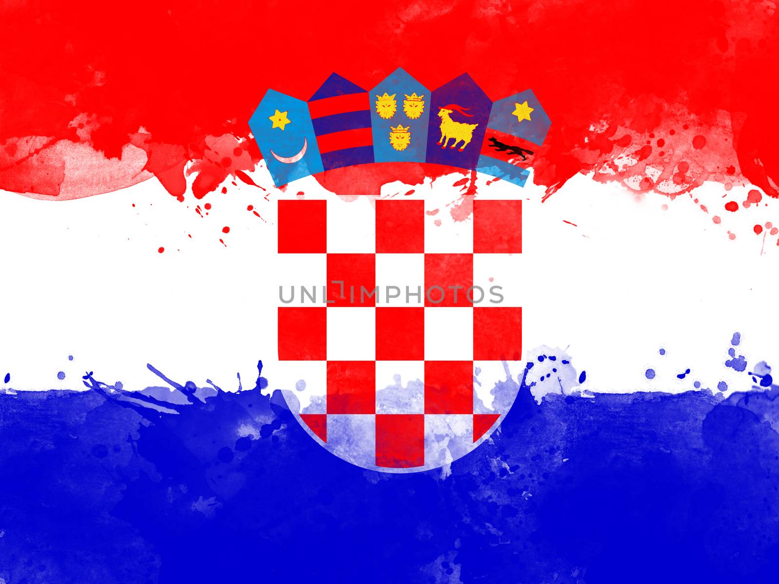  Flag of Croatia by watercolor paint brush, grunge style by asiandelight