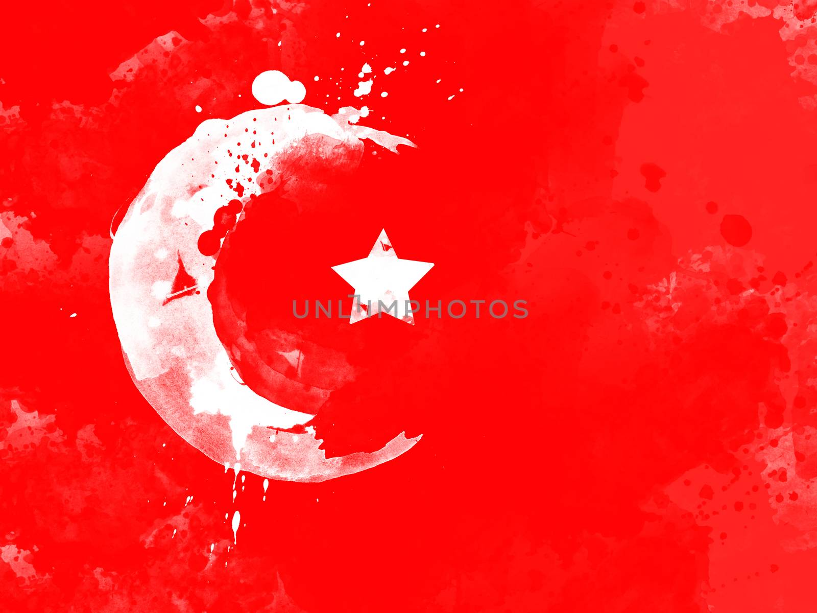 Flag of Turkey by watercolor paint brush, grunge style by asiandelight