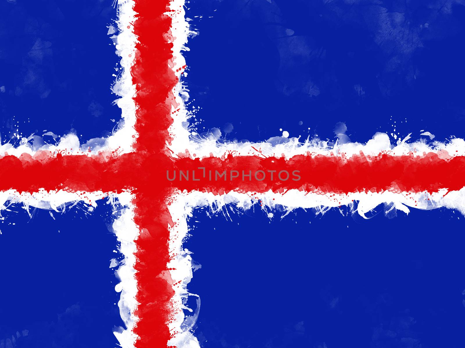 Flag of Iceland by watercolor paint brush, grunge style