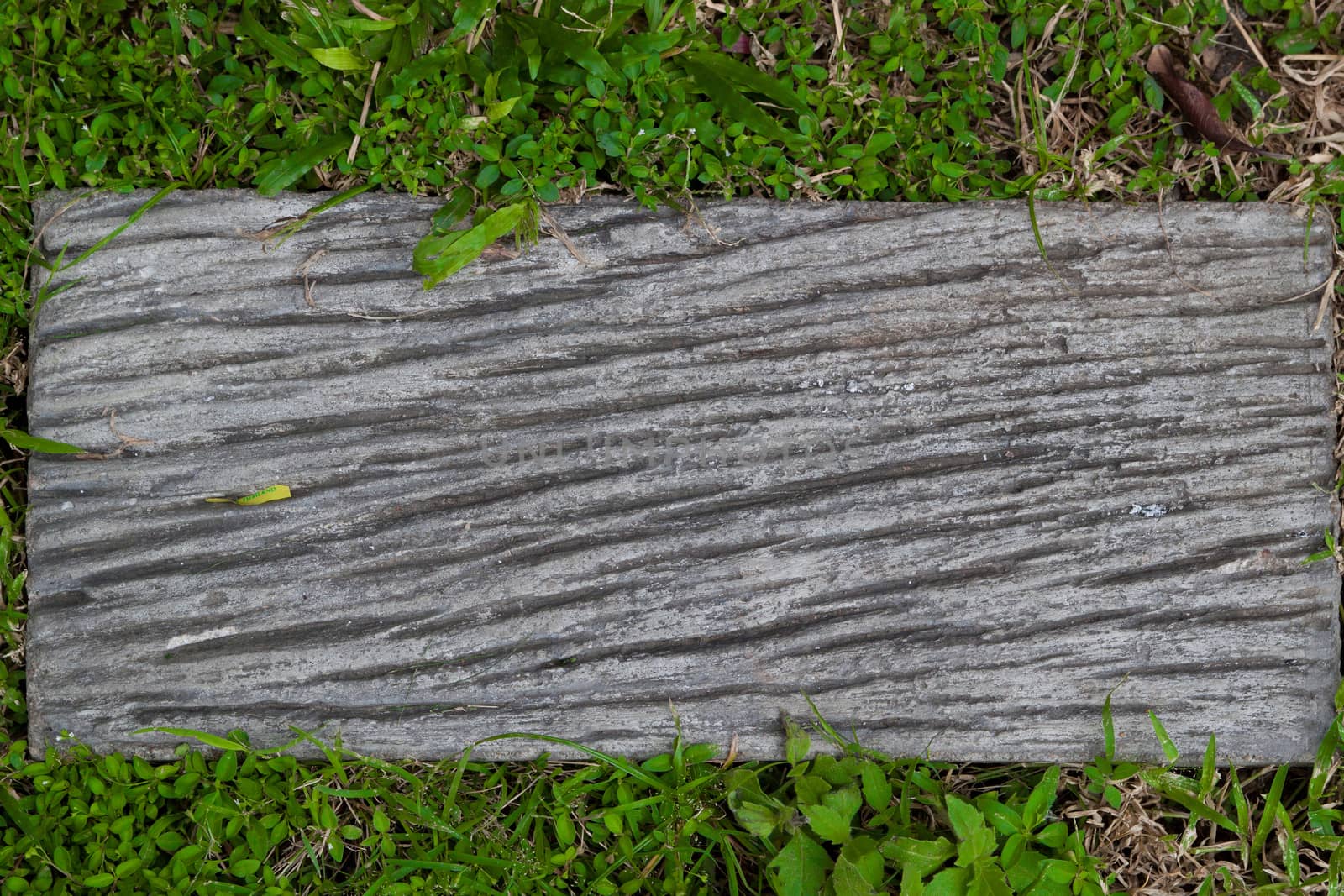 close up of an empty wooden sign on green grass