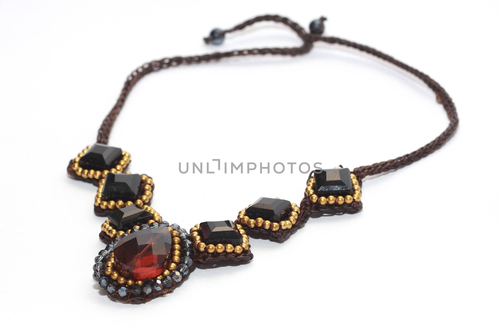 Luxury vintage style black crystal necklace isolated on white background.Personal fashion accessory design. selective focus