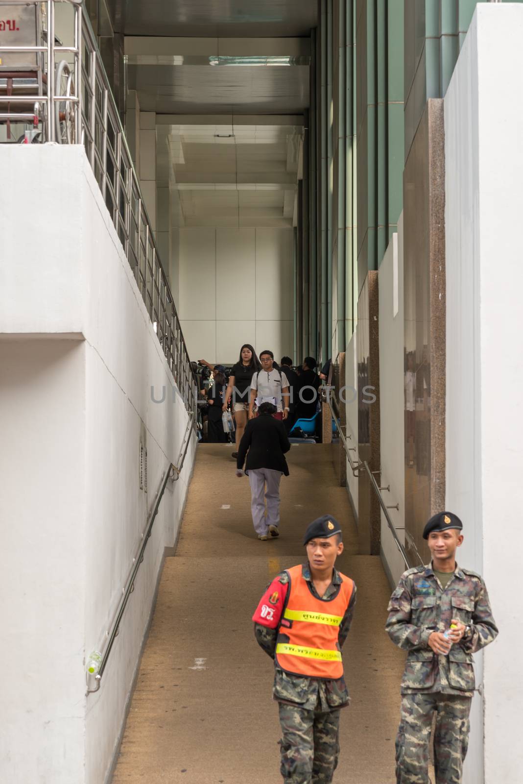 Bangkok, Thailand - May 22, 2017 :  Bomb attack at an Army hospital (Phramongkutklao Hospital) hit a dispensary room for commissioned officers at Chalermprakiat building, injuring 24 people