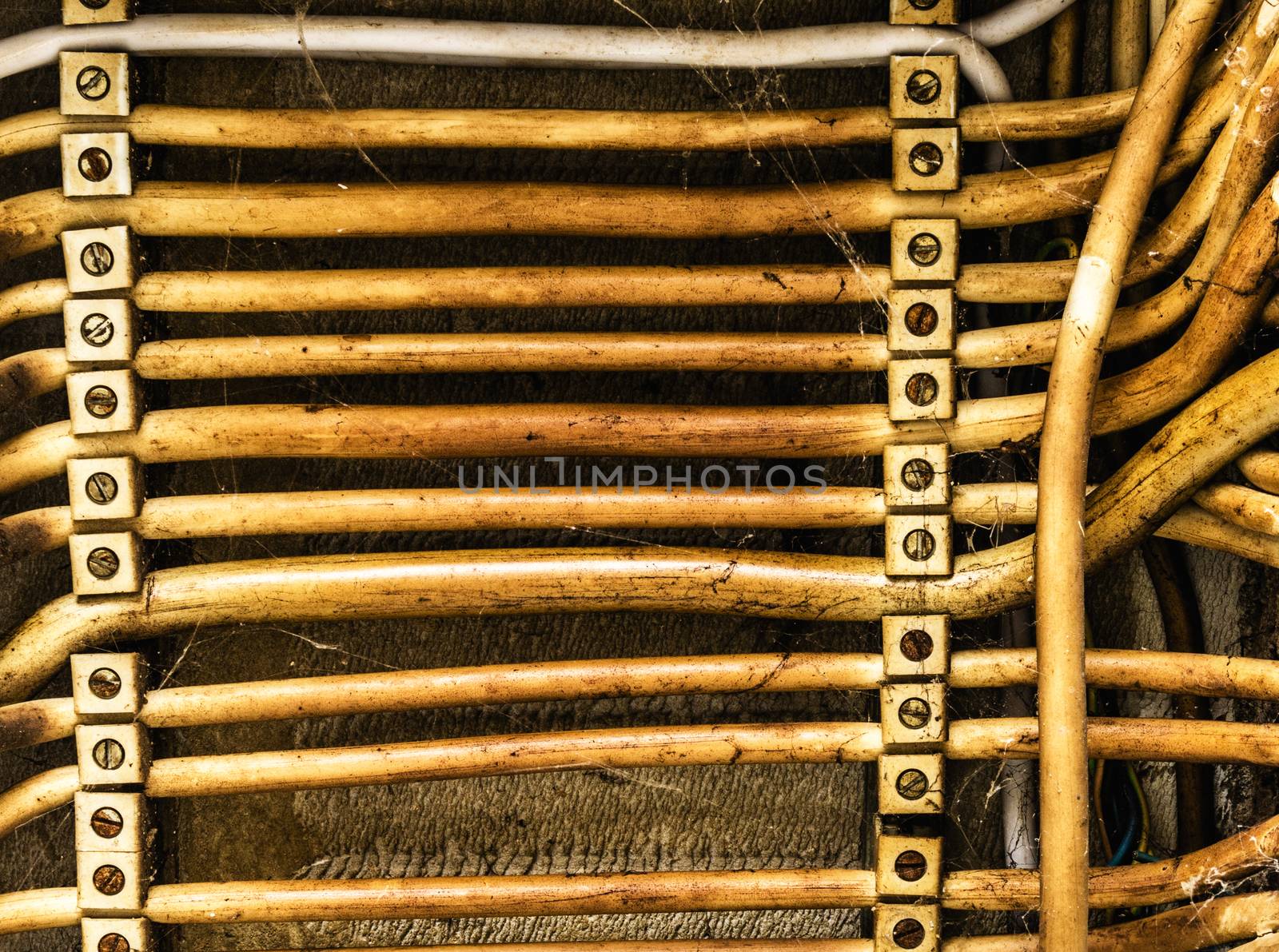 Old electric cables, laid parallel in lines, background, abstract