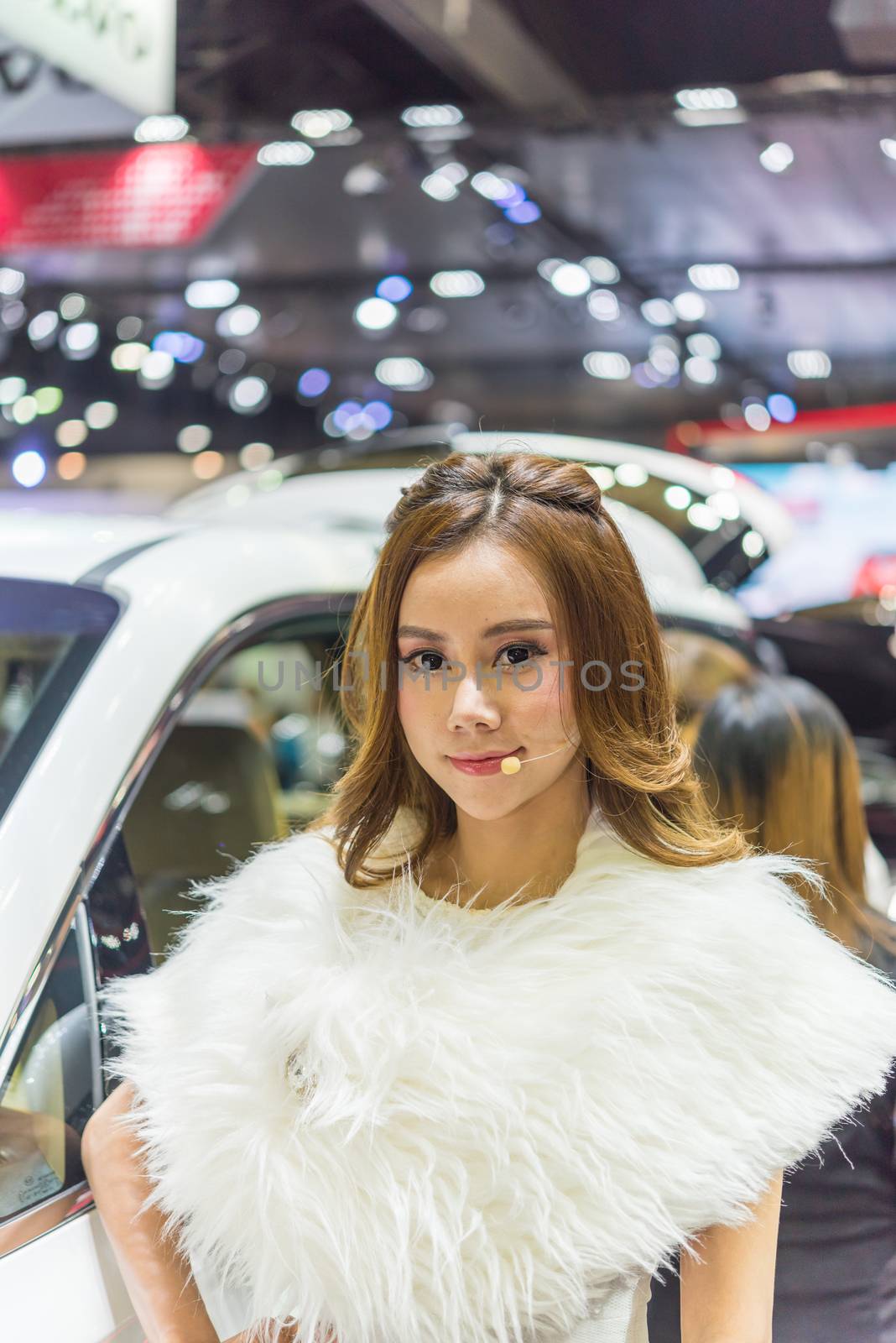 Bangkok, Thailand - December 10, 2017 : Unidentified model pretty lady on display in car show event. This a open event no need press credentials required.