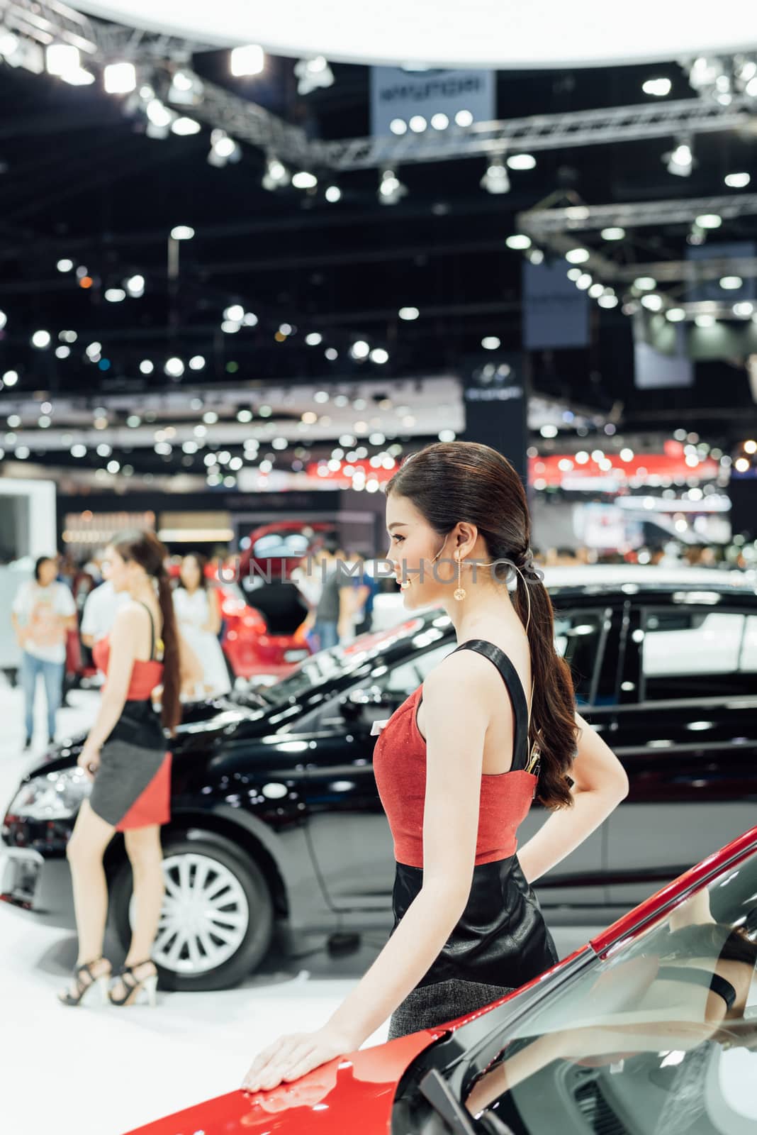 Bangkok, Thailand - March 31, 2018 : Unidentified model pretty lady beauty and sexy on display in car show event. This a open event no need press credentials required.