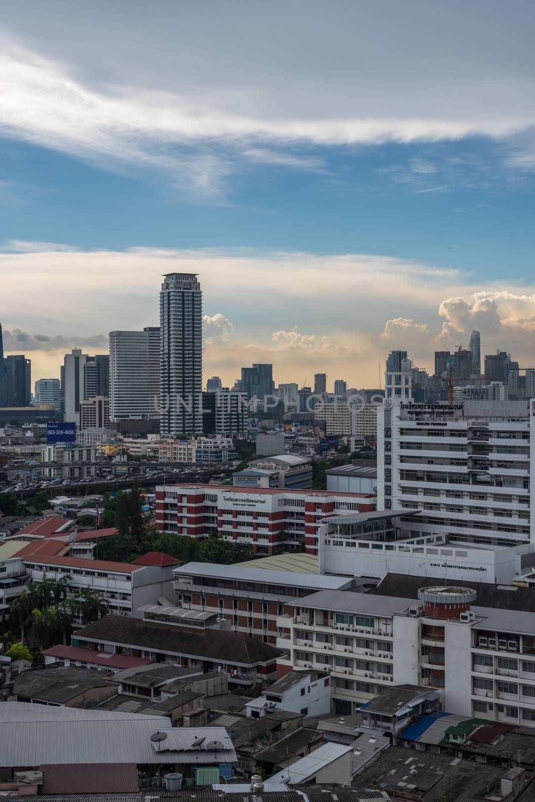 Bangkok, Thailand - May 25, 2018 : Cityscape and transportation with expressway and traffic in daytime from skyscraper of Bangkok. Bangkok is the capital and the most populous city of Thailand.