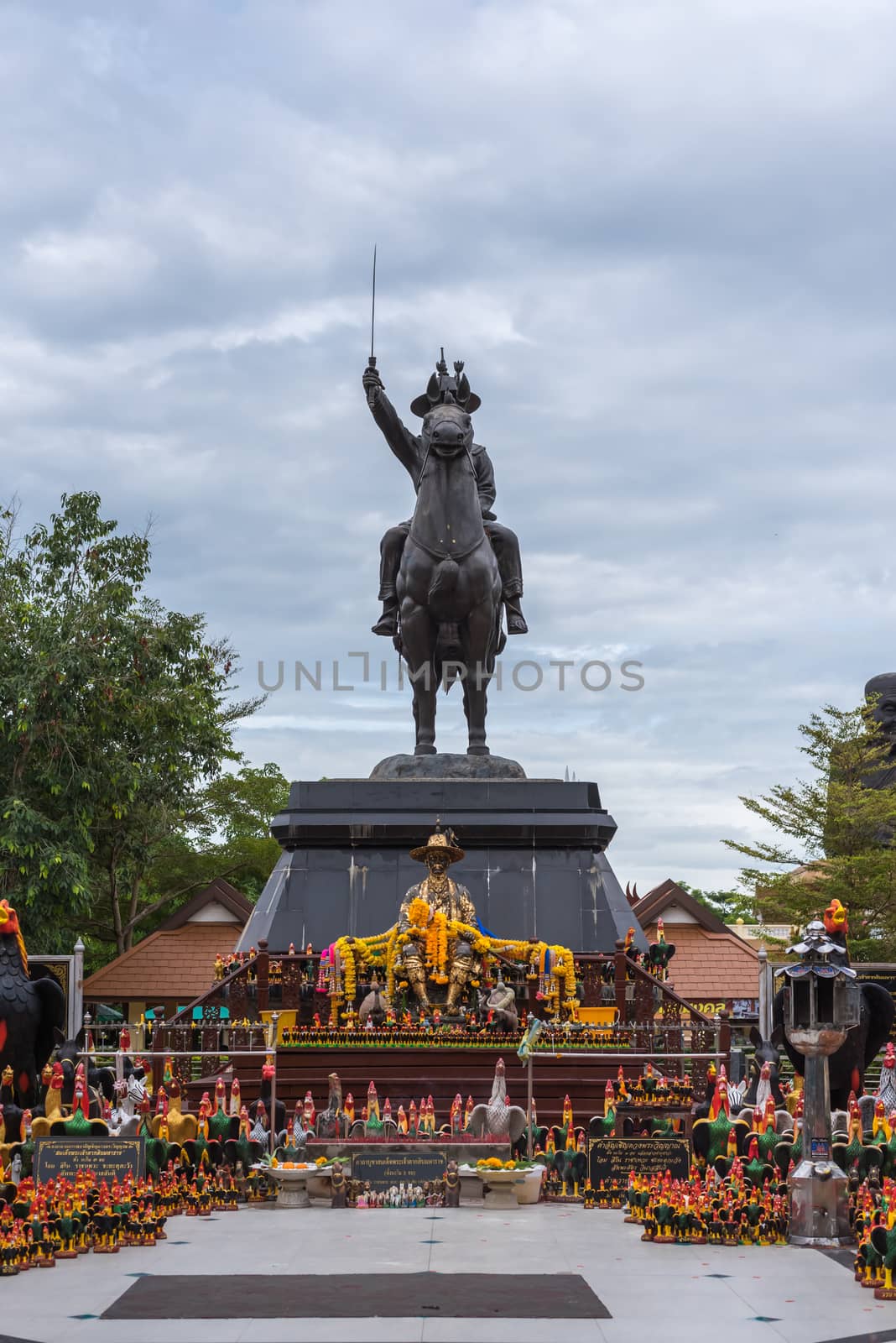 Prachuap Khiri Khan, Thailand - August 25, 2018 : Statue of King Taksin in Wat Huay Mongkol temple is Buddhist temple in Thap Tai, Hua Hin District
