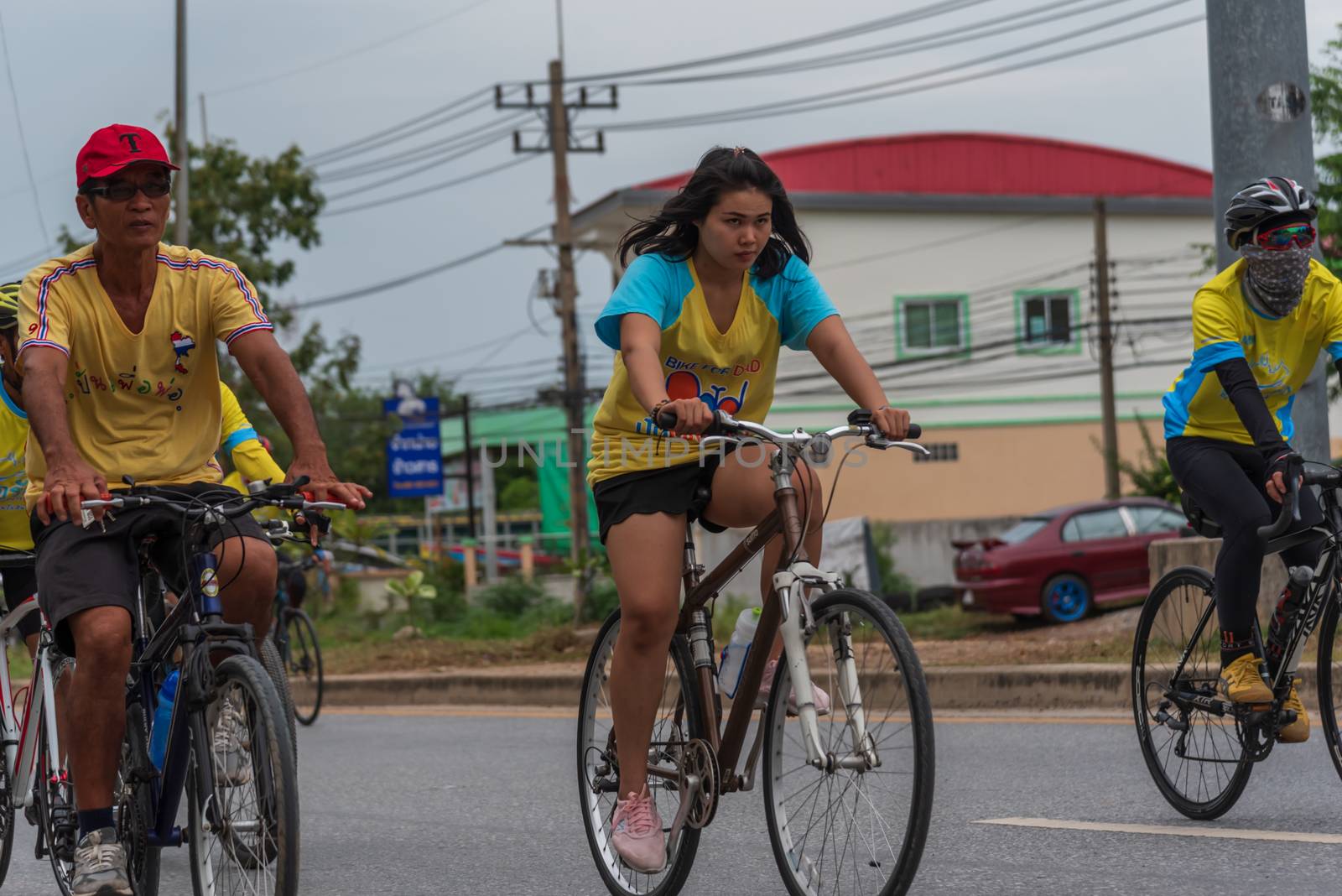 Ang Thong, Thailand - December 9, 2018 : Bike Un Ai Rak 2018 event on bypass road in Ang Thong. Numerous major roads in Thailand were closed for the Bike Un Ai Rak event, to be held across the country