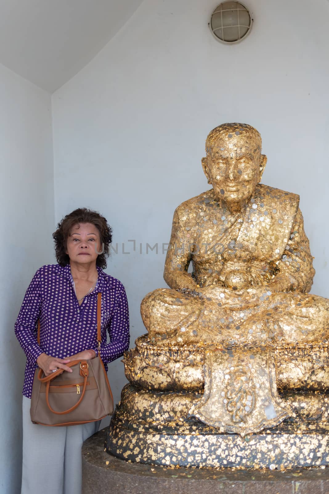 Prachuap Khiri Khan, Thailand - August 25, 2018 : Luang Pu Thuat statue is a biggest statue in Wat Huay Mongkol temple is Buddhist temple in Thap Tai, Hua Hin District