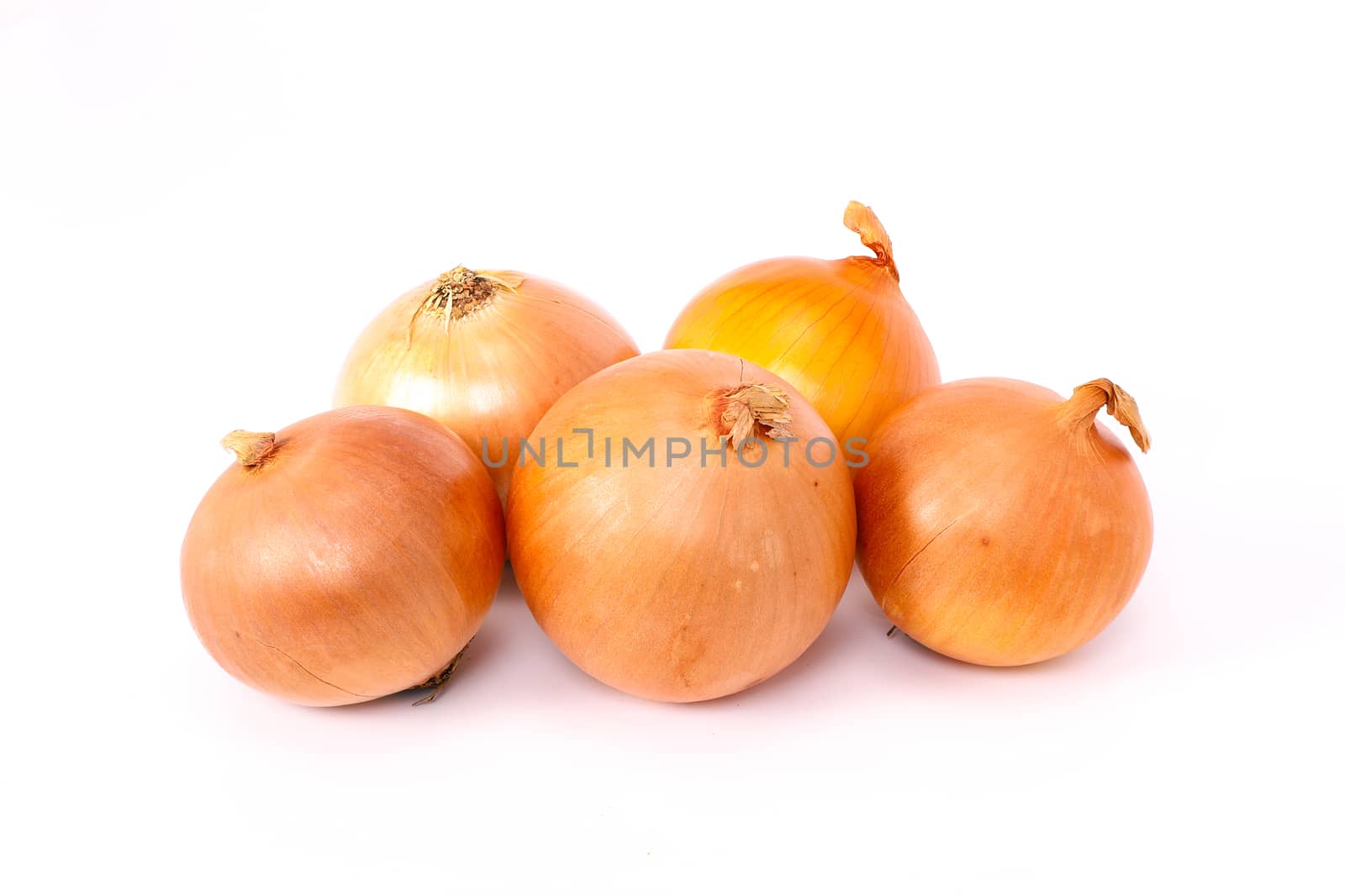 Top view of fresh organic onion isolated on white background