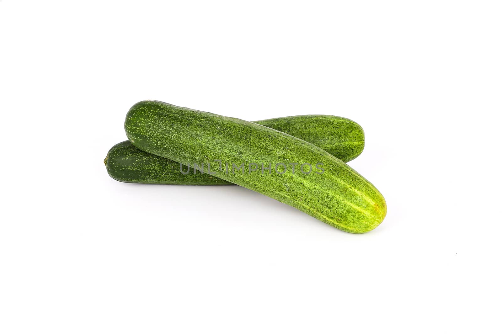 top view of fresh green cucumber isolated on white background