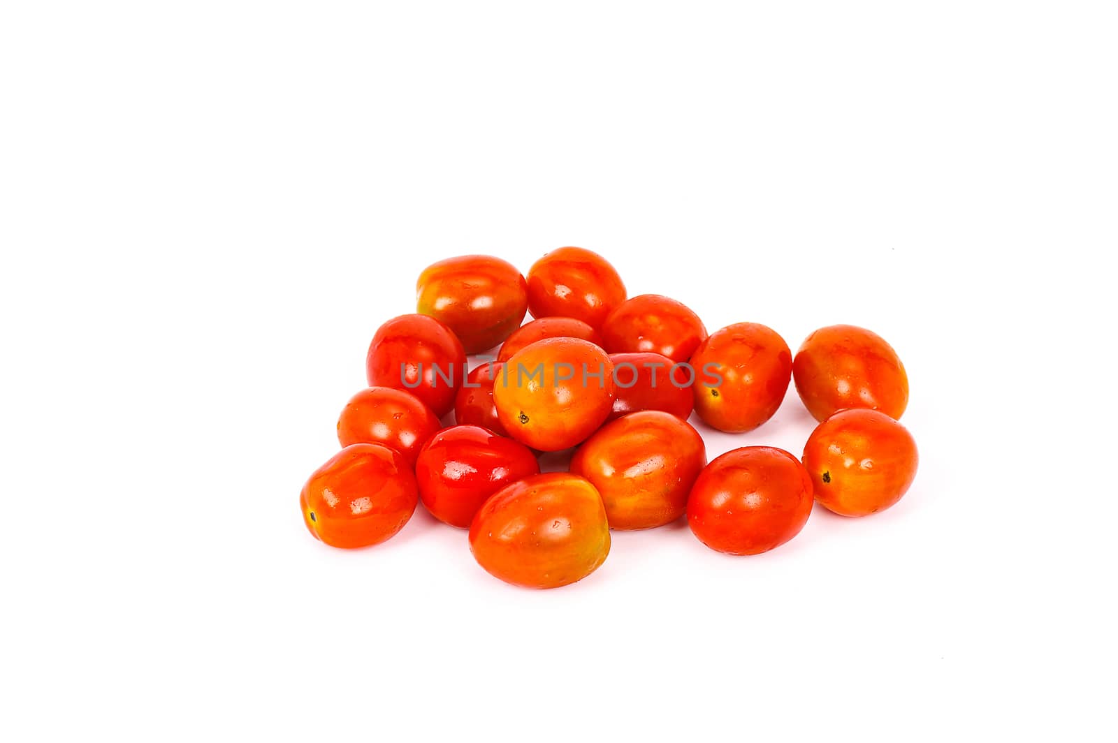 top view of freshred cherry tomatoes isolated on white background