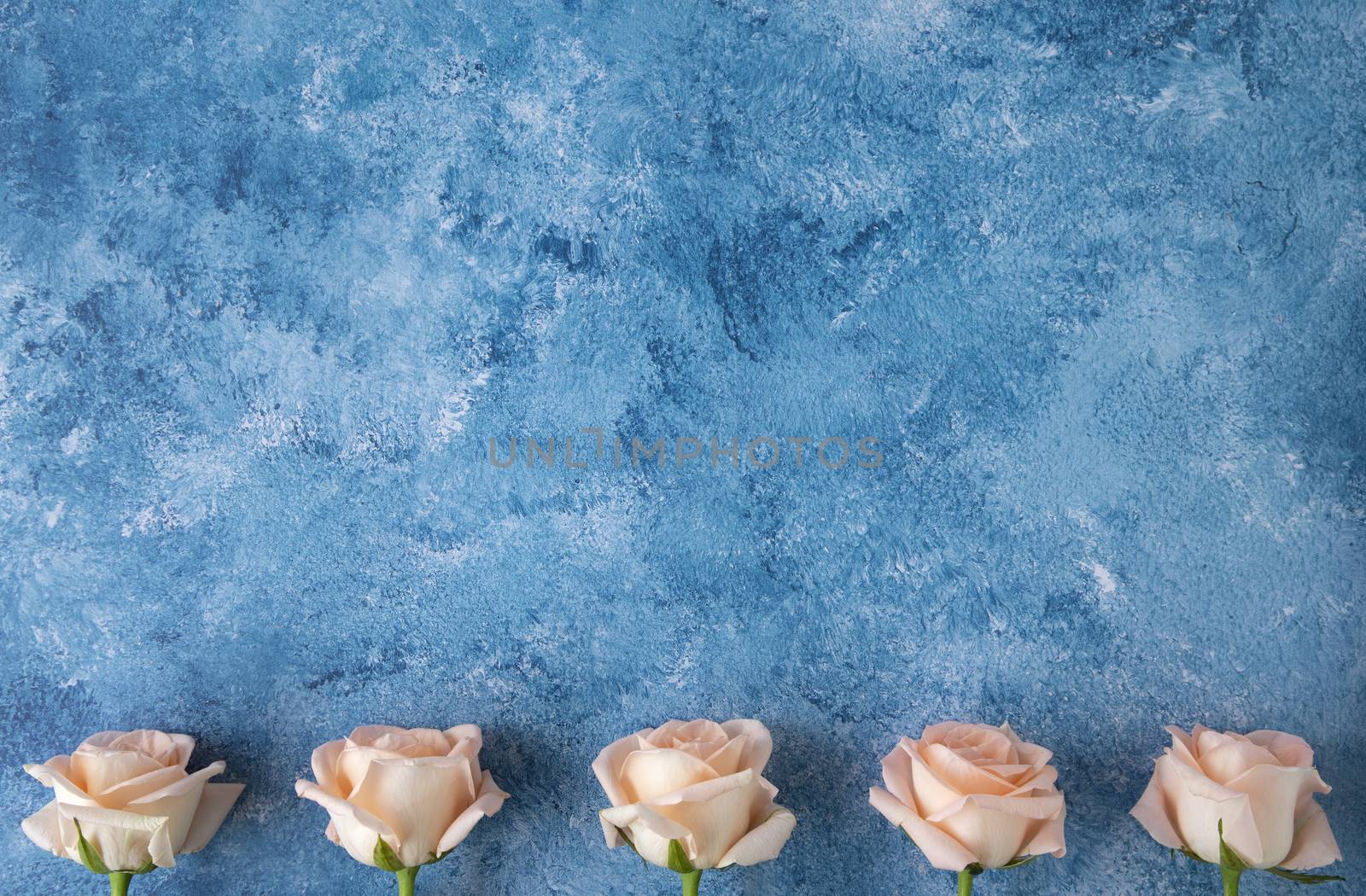 peach color roses on blue and white acrylic background by Nawoot