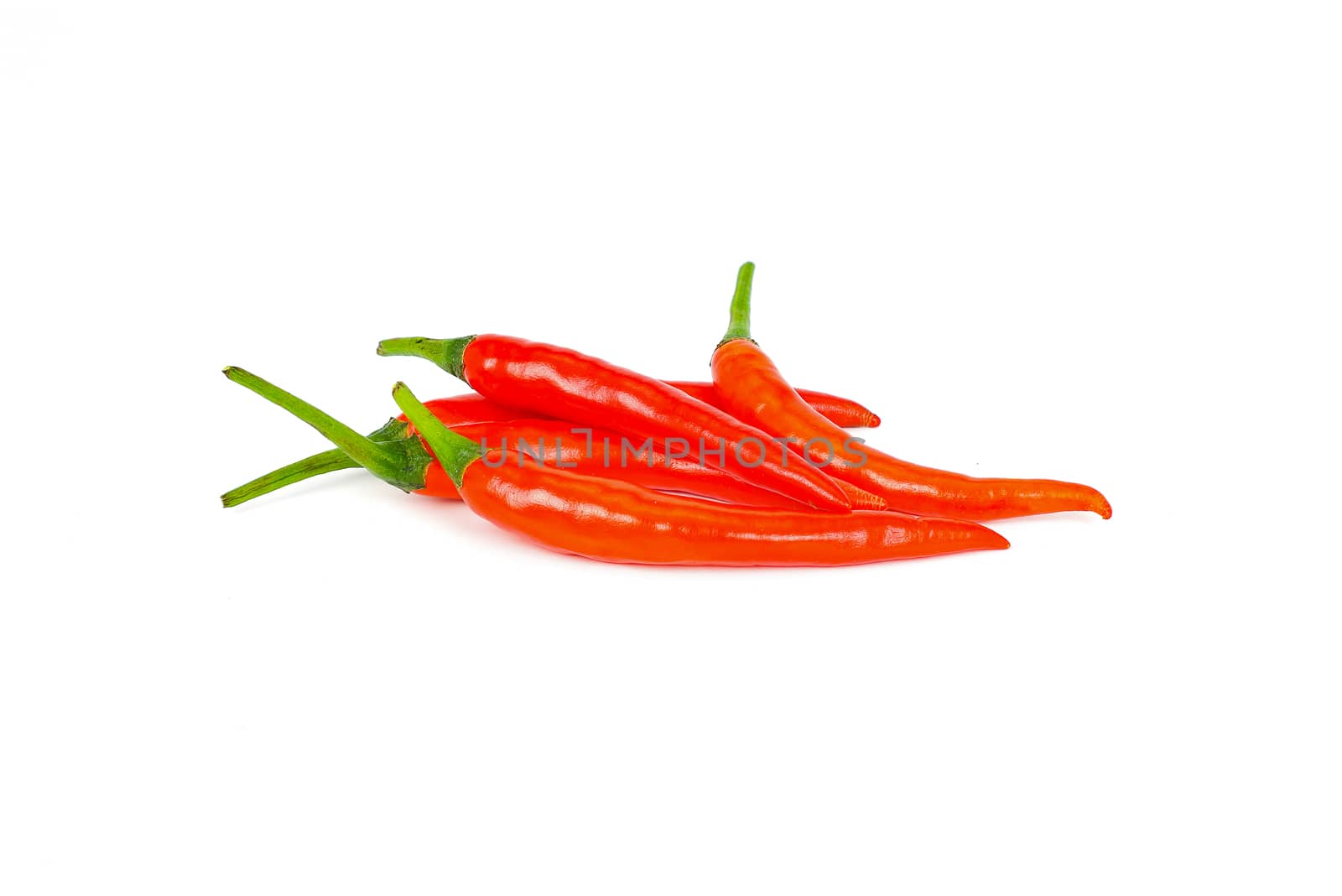top view of fresh red chili pepper isolated on white background