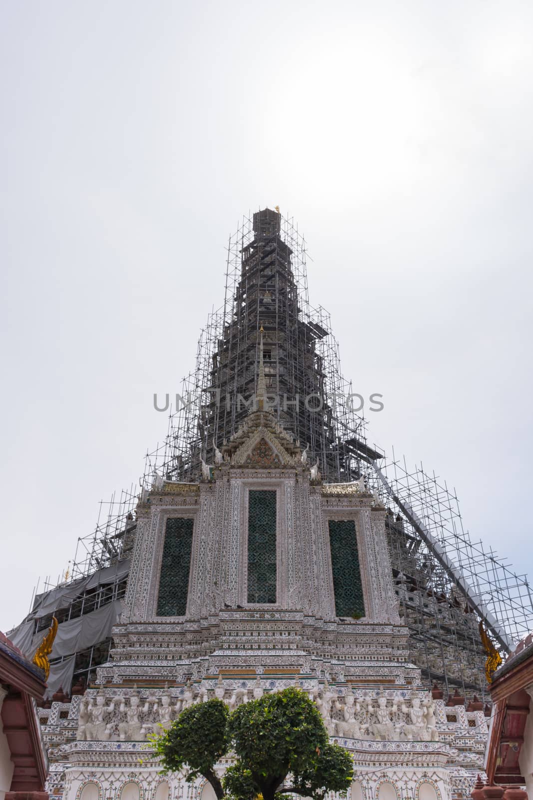 Bangkok, Thailand - August 28, 2016 : Thai pagoda at Wat Arun Ratchawararam is a Buddhist temple in Bangkok Yai district of Bangkok, Thailand, on the Thonburi west bank of the Chao Phraya River.