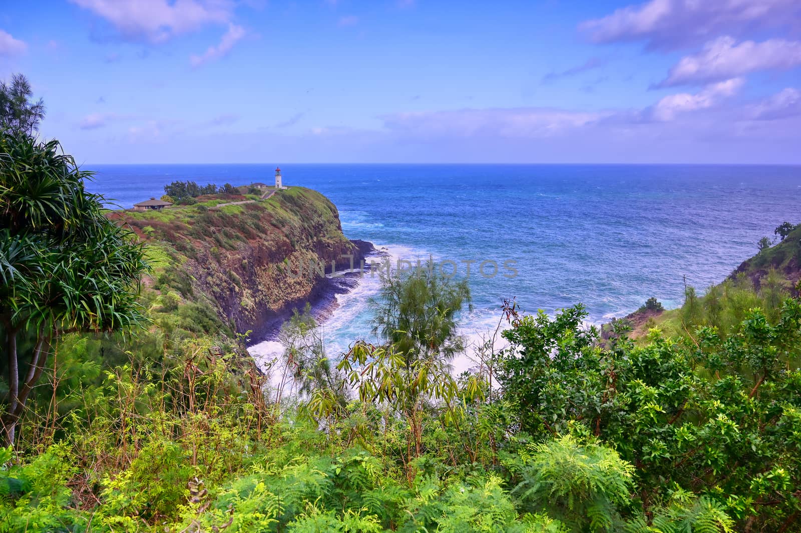 The Kilauea Lighthouse on the coast of Kauai, Hawaii.