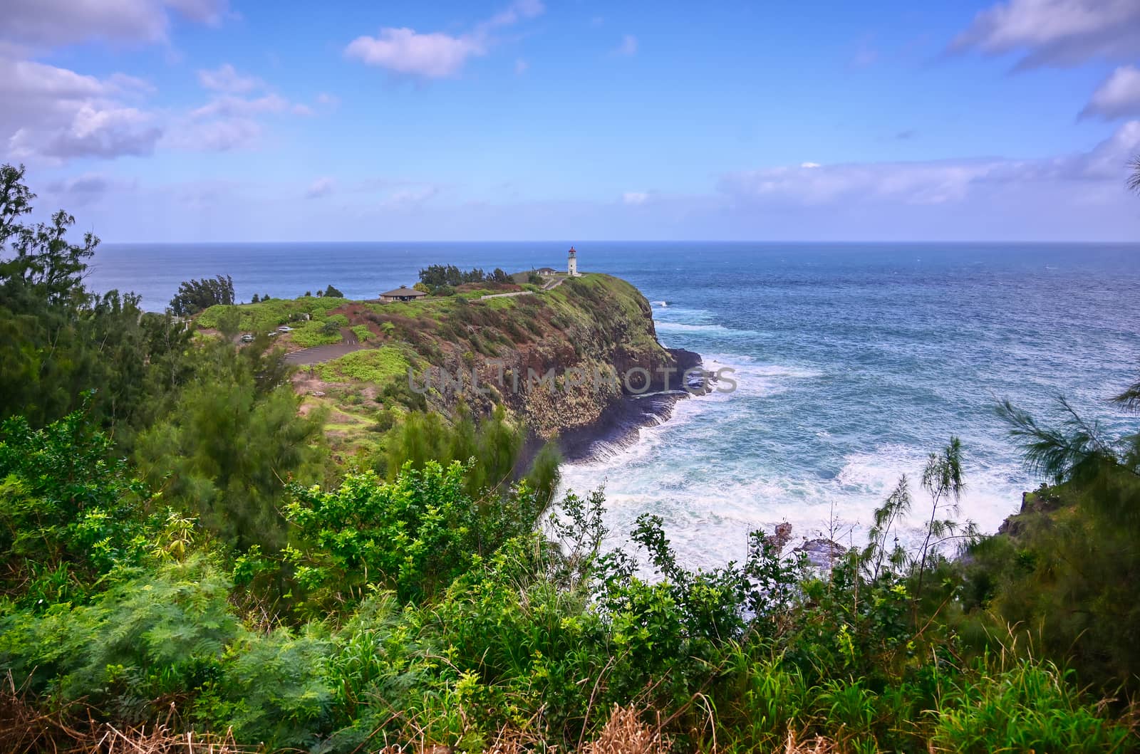 The Kilauea Lighthouse on the coast of Kauai, Hawaii.