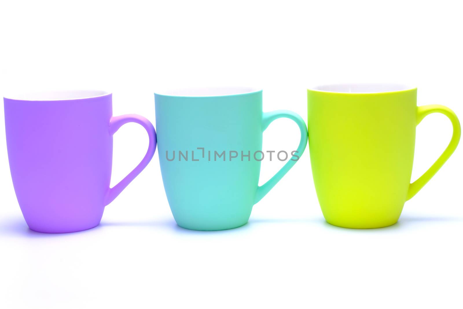 colorful coffee mugs isolated on white background