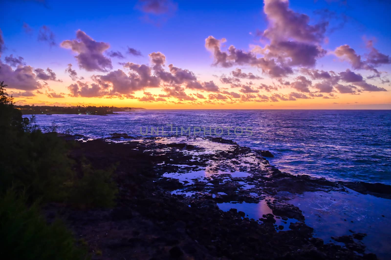 Sunrise over the coast of Kauai, Hawaii,