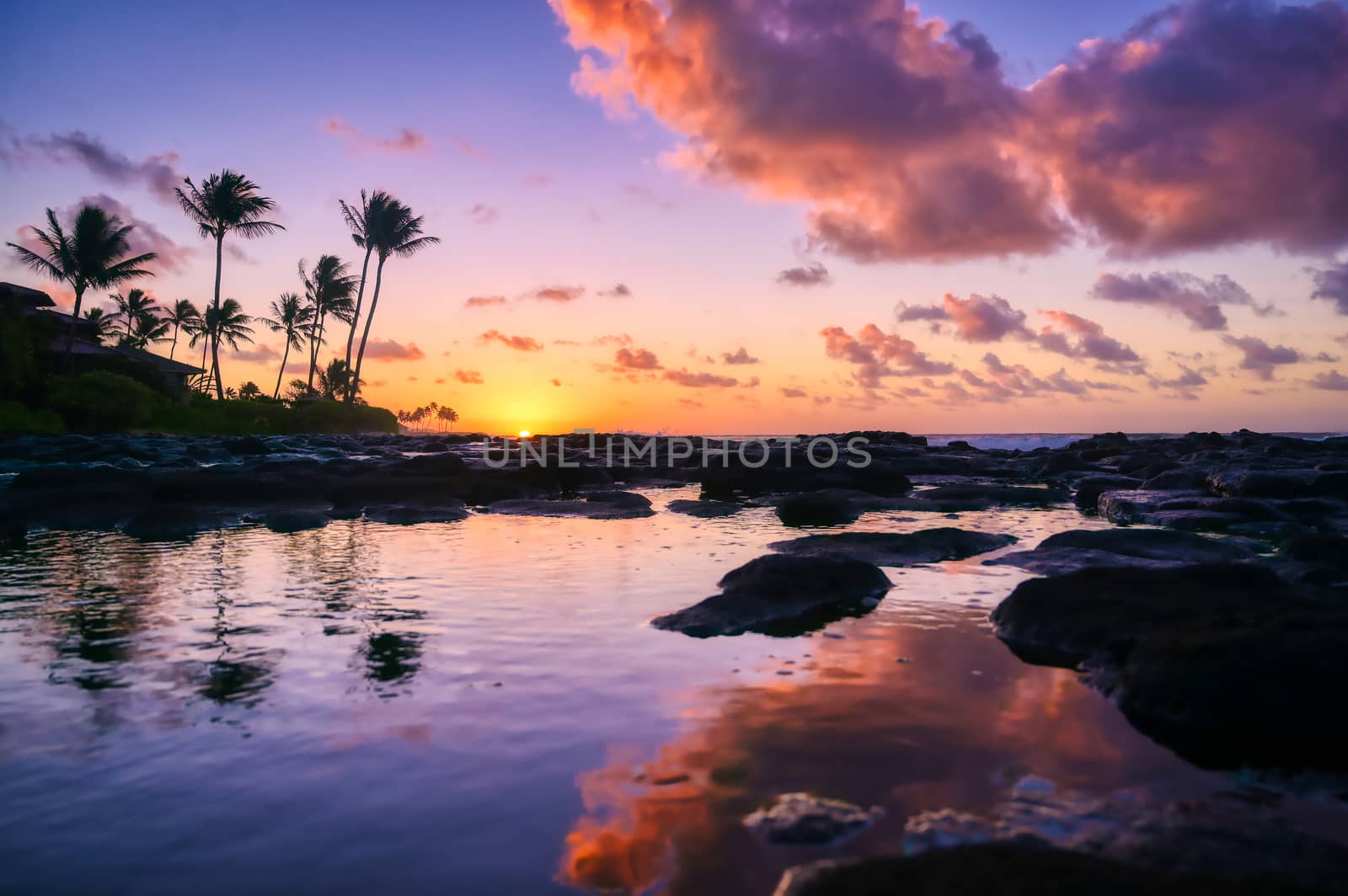 Sunrise over the coast of Kauai, Hawaii,