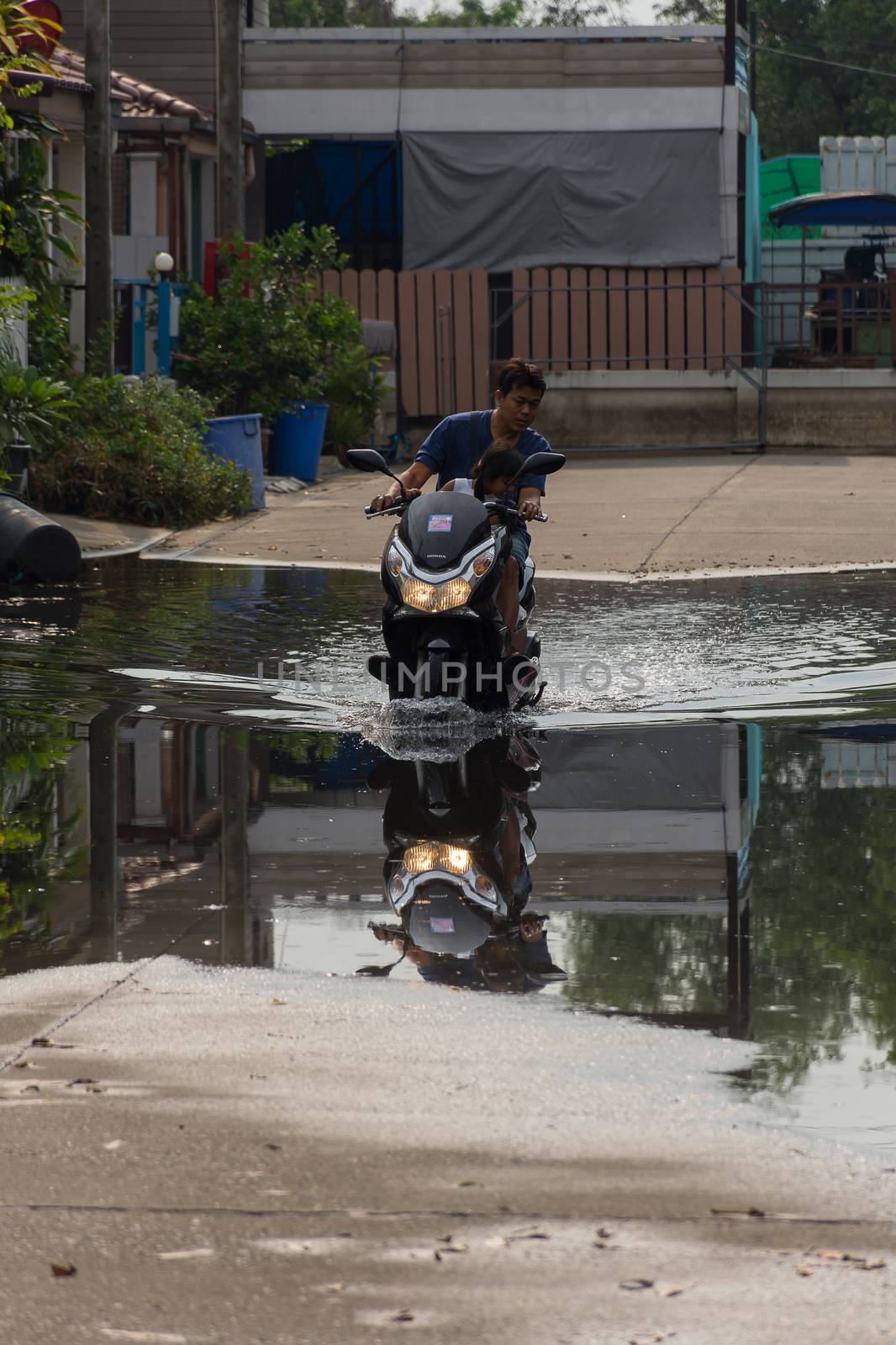 Bangkok, Thailand - May 15, 2016 : Water flood village in Don Mueang district. Problem with the drainage system.