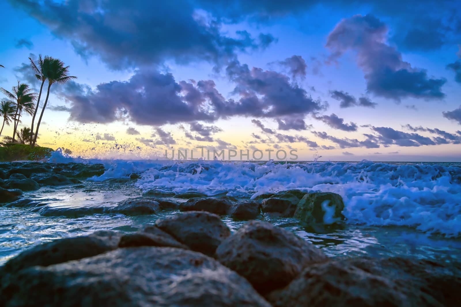 Sunrise over the coast of Kauai, Hawaii,