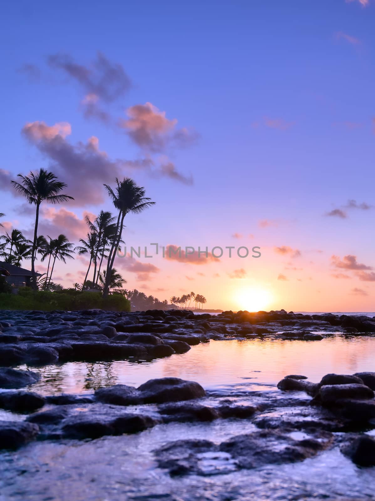 Sunrise over the coast of Kauai, Hawaii,