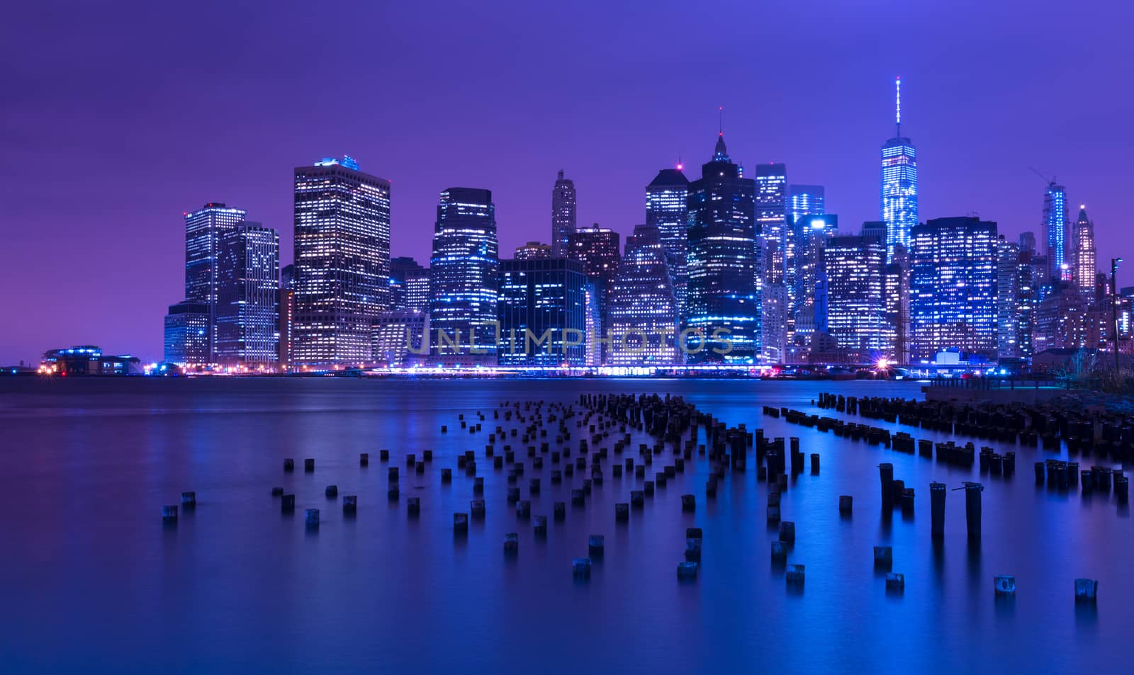 New York city skyline at night, Manhattan, USA