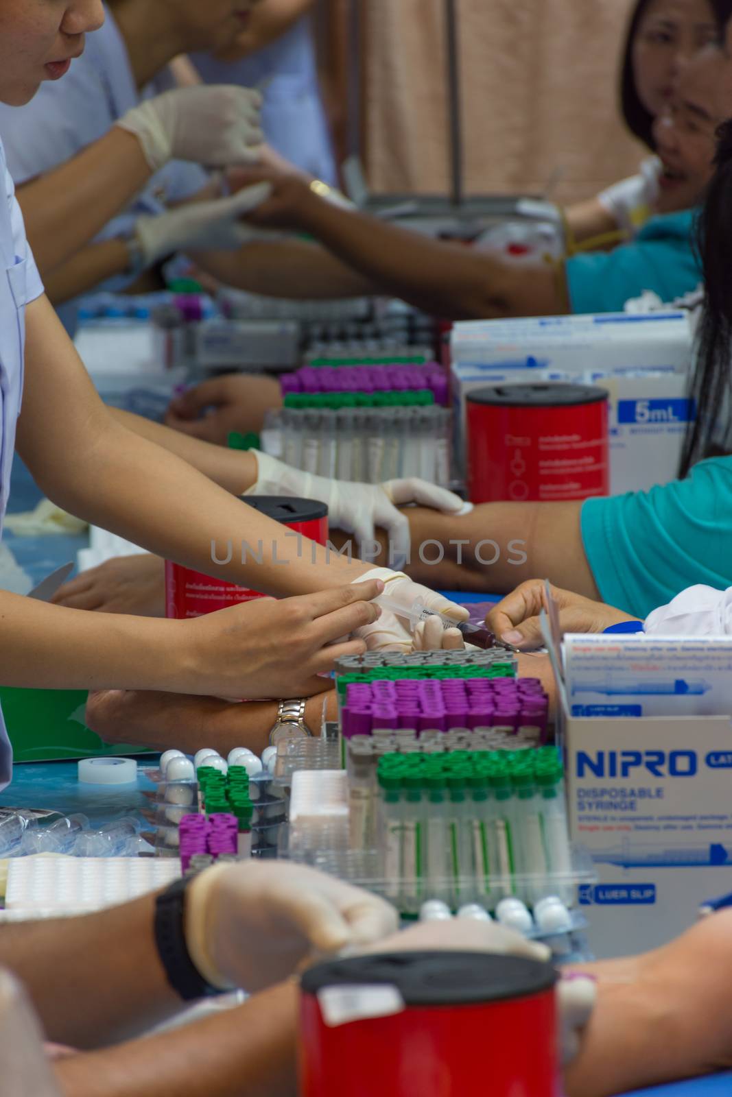 Bangkok, Thailand - May 5, 2016 : Collection blood in lab for checkup a health check by doctor and nurse