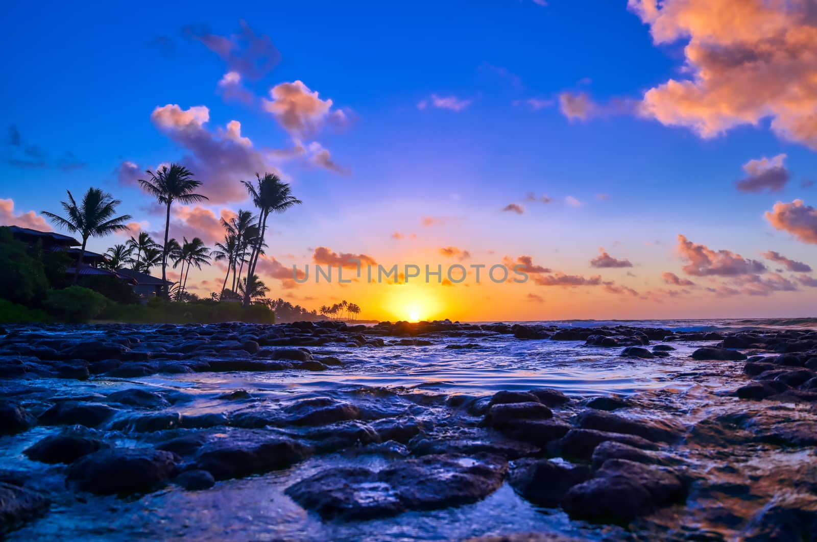 Sunrise over the coast of Kauai, Hawaii,