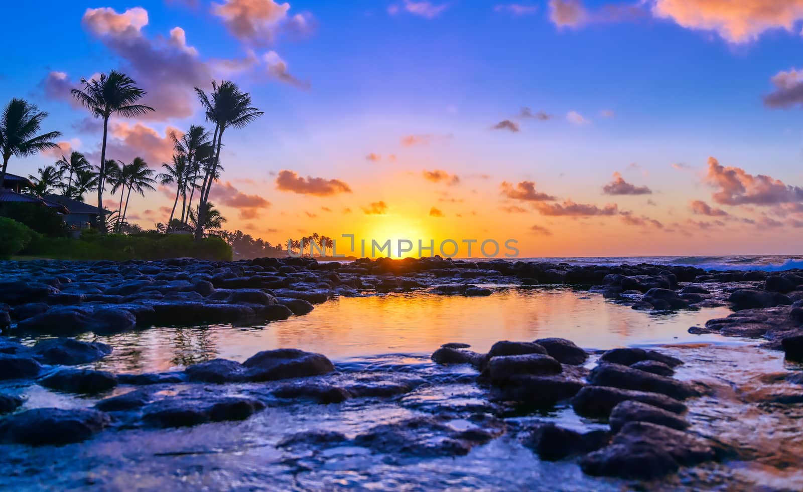 Sunrise over the coast of Kauai, Hawaii,