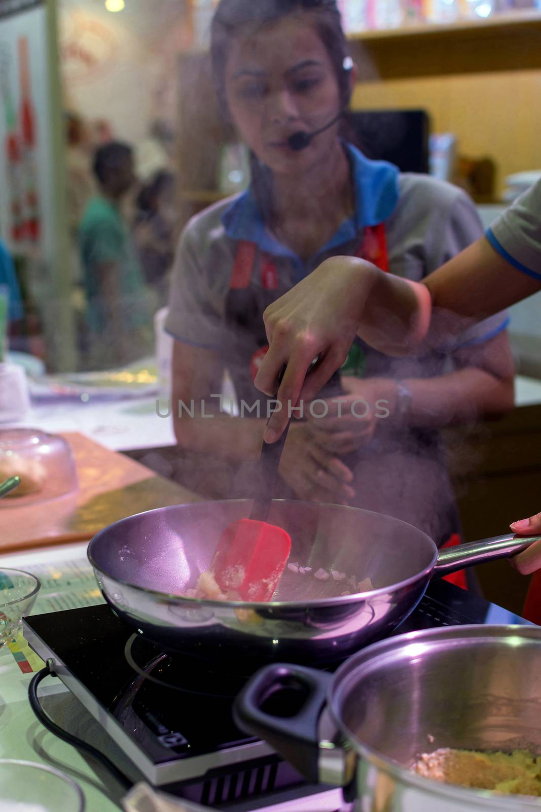 Bangkok, Thailand - May 29, 2016 : Unidentified chef demonstrating how to make the bakery.