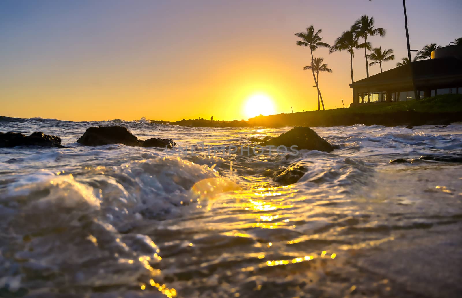 Sunset over the coast of Kauai, Hawaii.