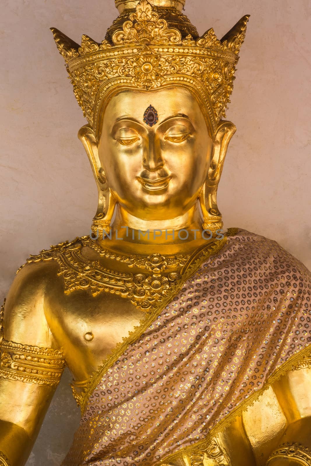 A golden buddha statue at the temple in Northern Thailand