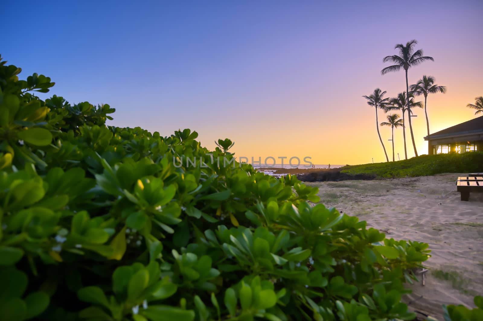 Sunset over the coast of Kauai, Hawaii.