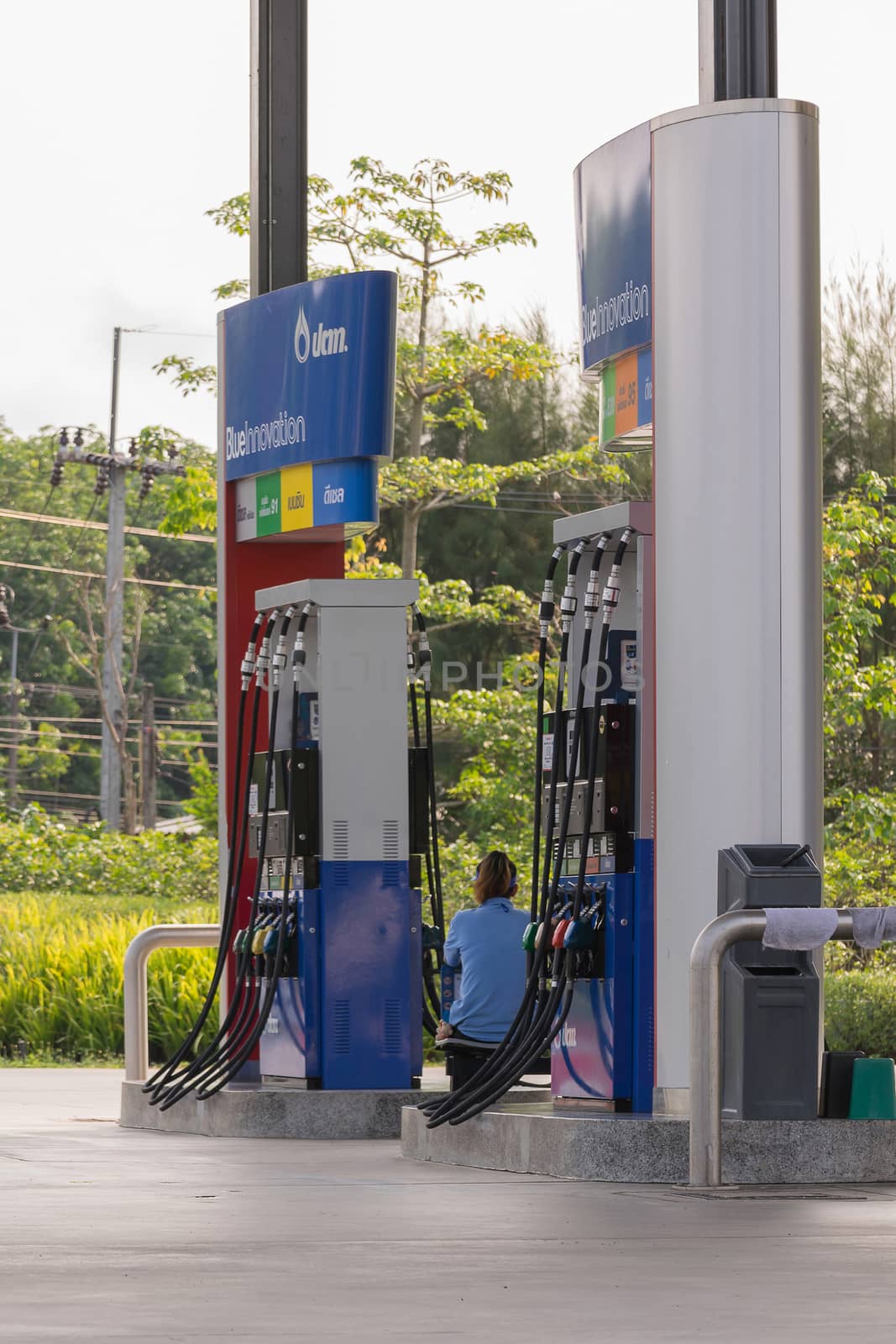 Bangkok, Thailand - March 13, 2016 : Fuel pumps at a petrol gas station