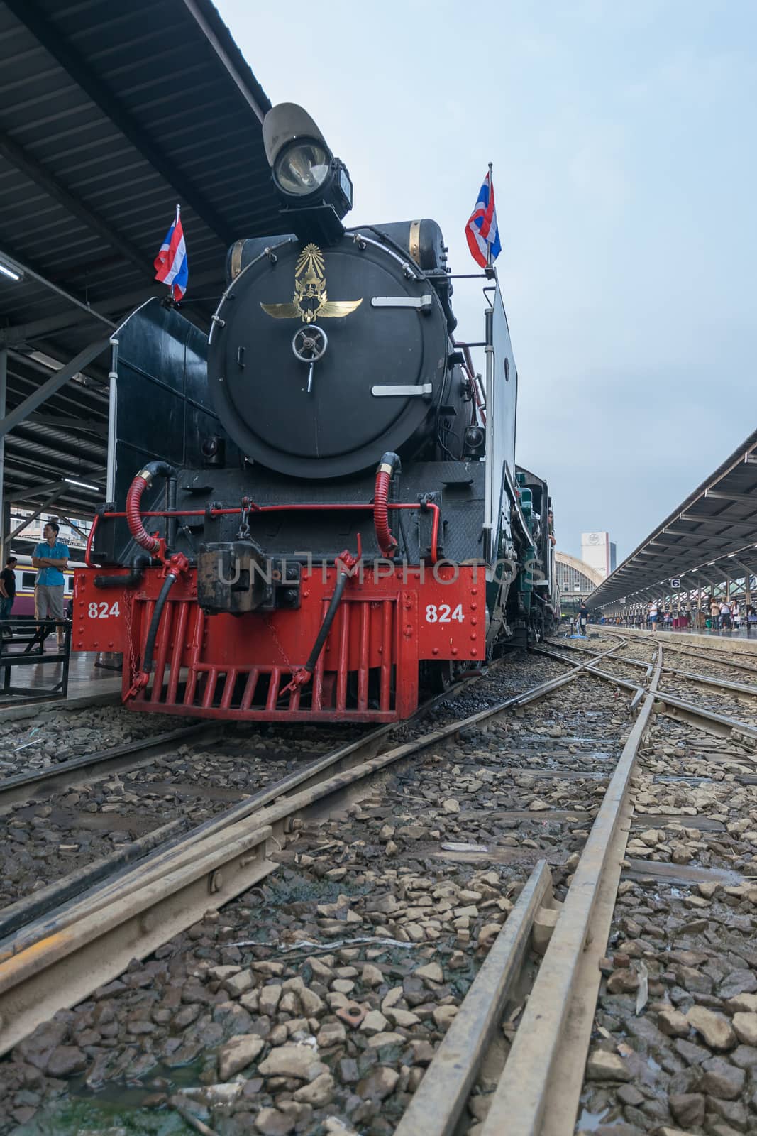 Bangkok, Thailand - March 26, 2016 : Steam train at Foundation Day of train operation 119 years anniversary of the State Railway of Thailand.