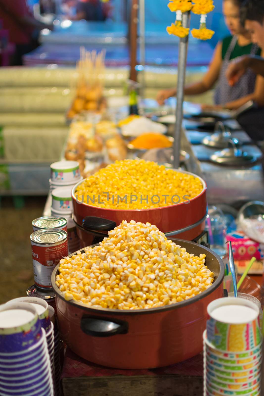 Bangkok, Thailand - January 9, 2016 : Thai street food with corn in market.