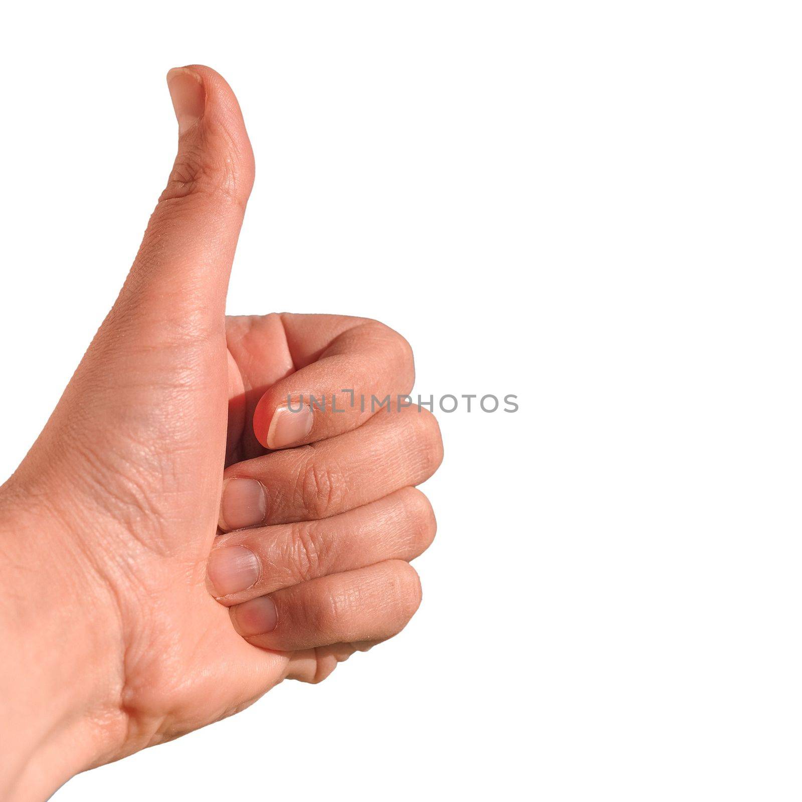 Thumb up sign meaning yes or ok, isolated over white with copy space