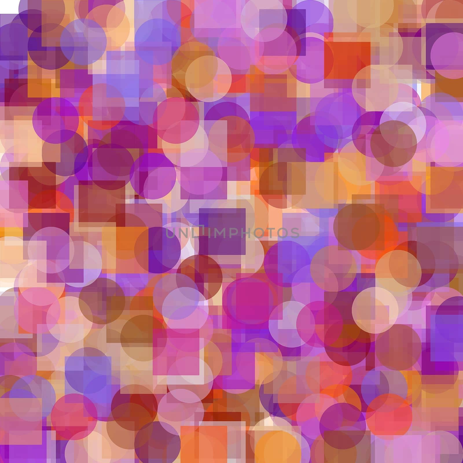 Abstract minimalist brown orange violet illustration with circles squares useful as a background