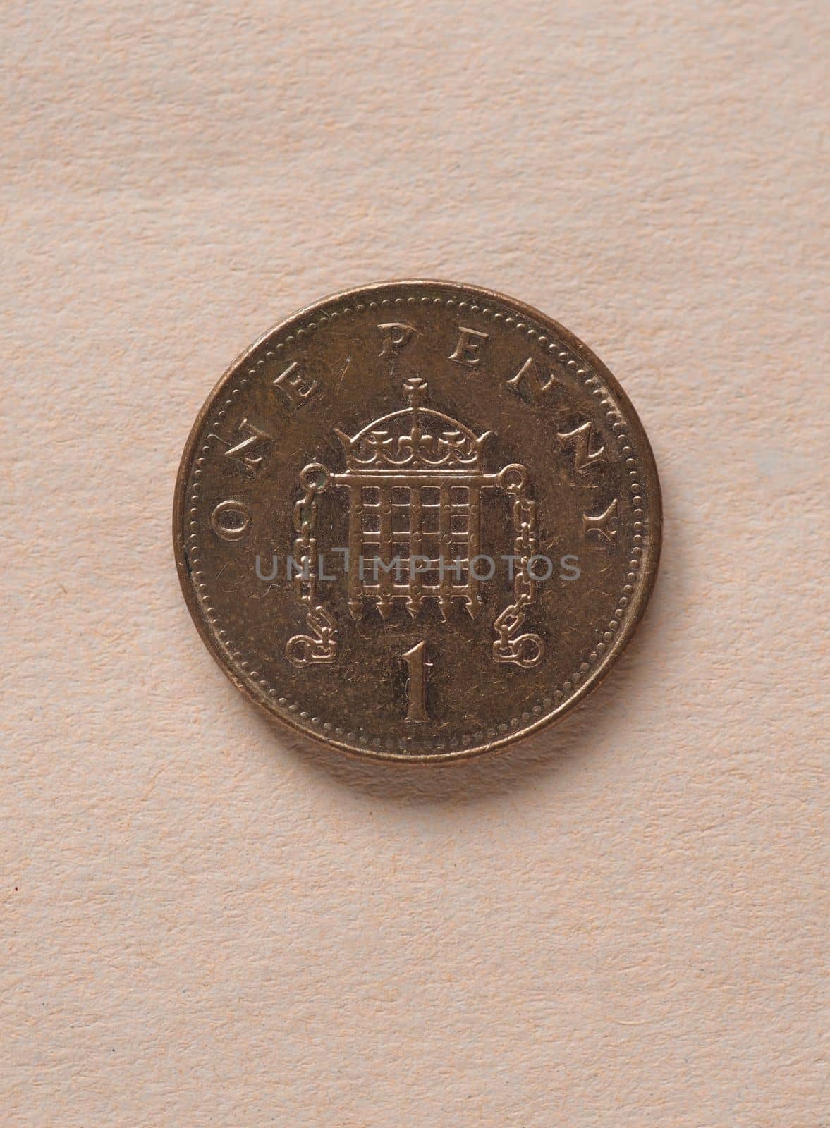 1 penny coin money (GBP), currency of United Kingdom