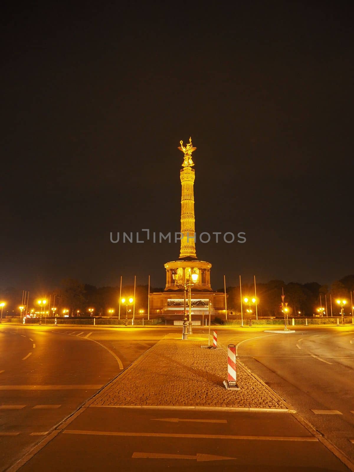 Angel statue aka Siegessaeule (meaning Victory Column) in Tiergarten park in Berlin, Germany at night