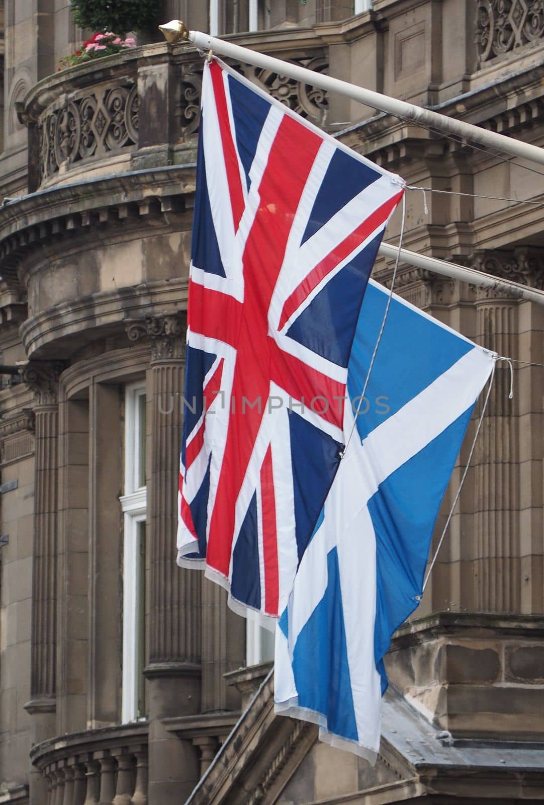 national flag of the United Kingdom (UK) aka Union Jack and flag of Scotland