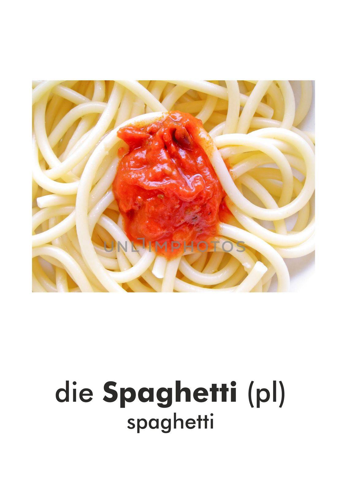 German food word card: die Spaghetti (spaghetti)