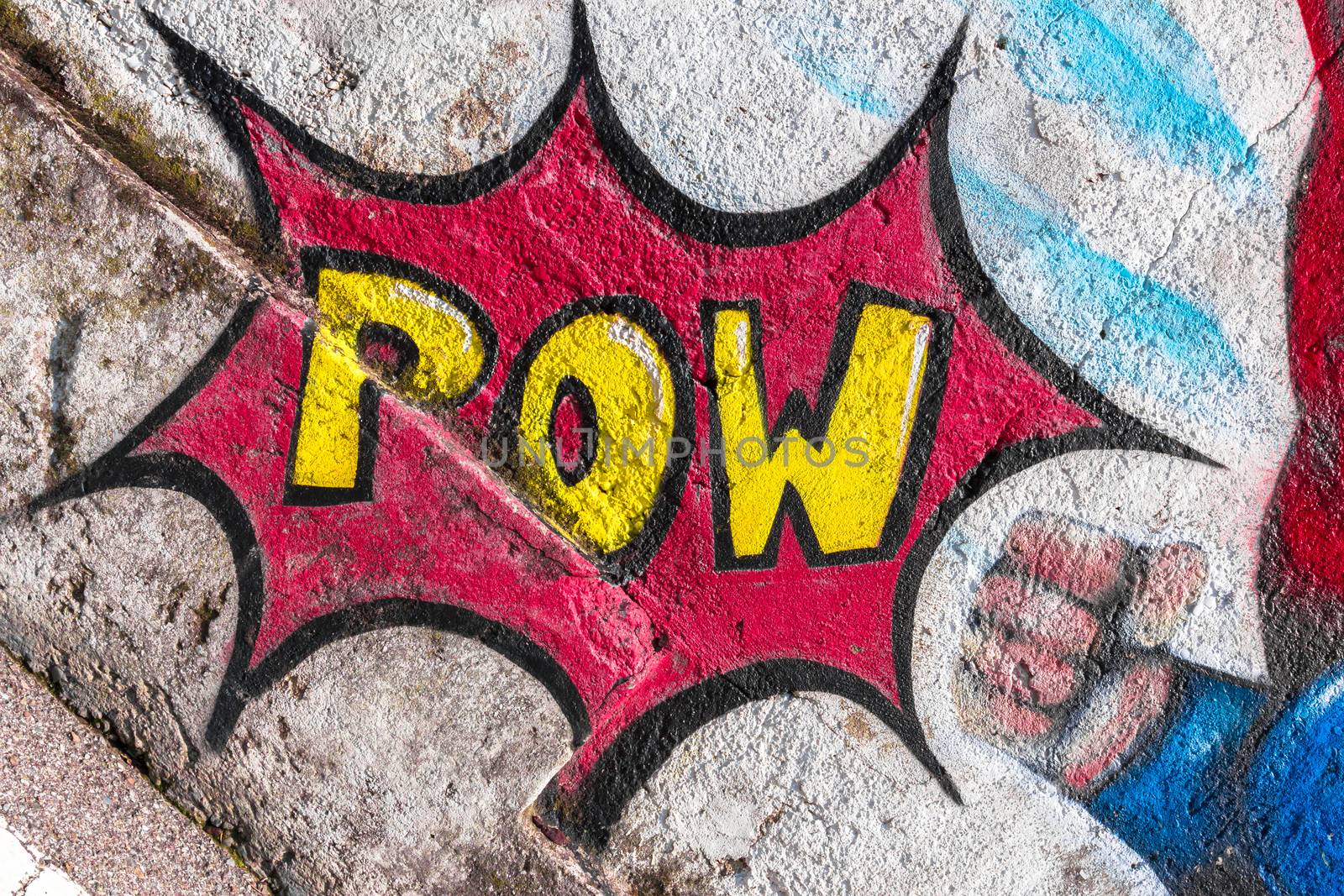 Comic speech bubble with expression text "Pow". Vector bright dynamic cartoon graffitiin retro pop art style.