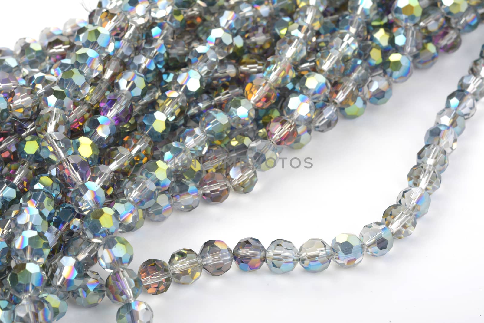 Beautiful color silver gray Glass Sparkle Crystal Isoalted Beads on white background. Use for diy beaded jewelry